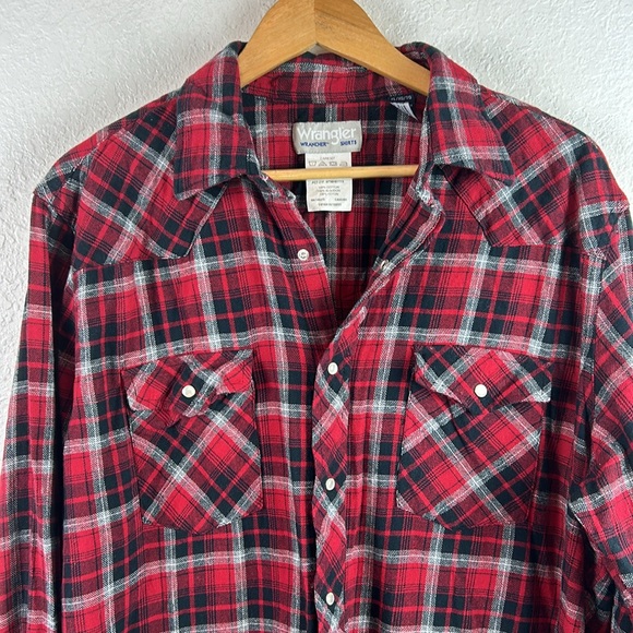 Wrangler Wrancher Plaid Shirt Flannel Pearl Snap Cotton Cowboy Western Mens XL - Picture 2 of 6
